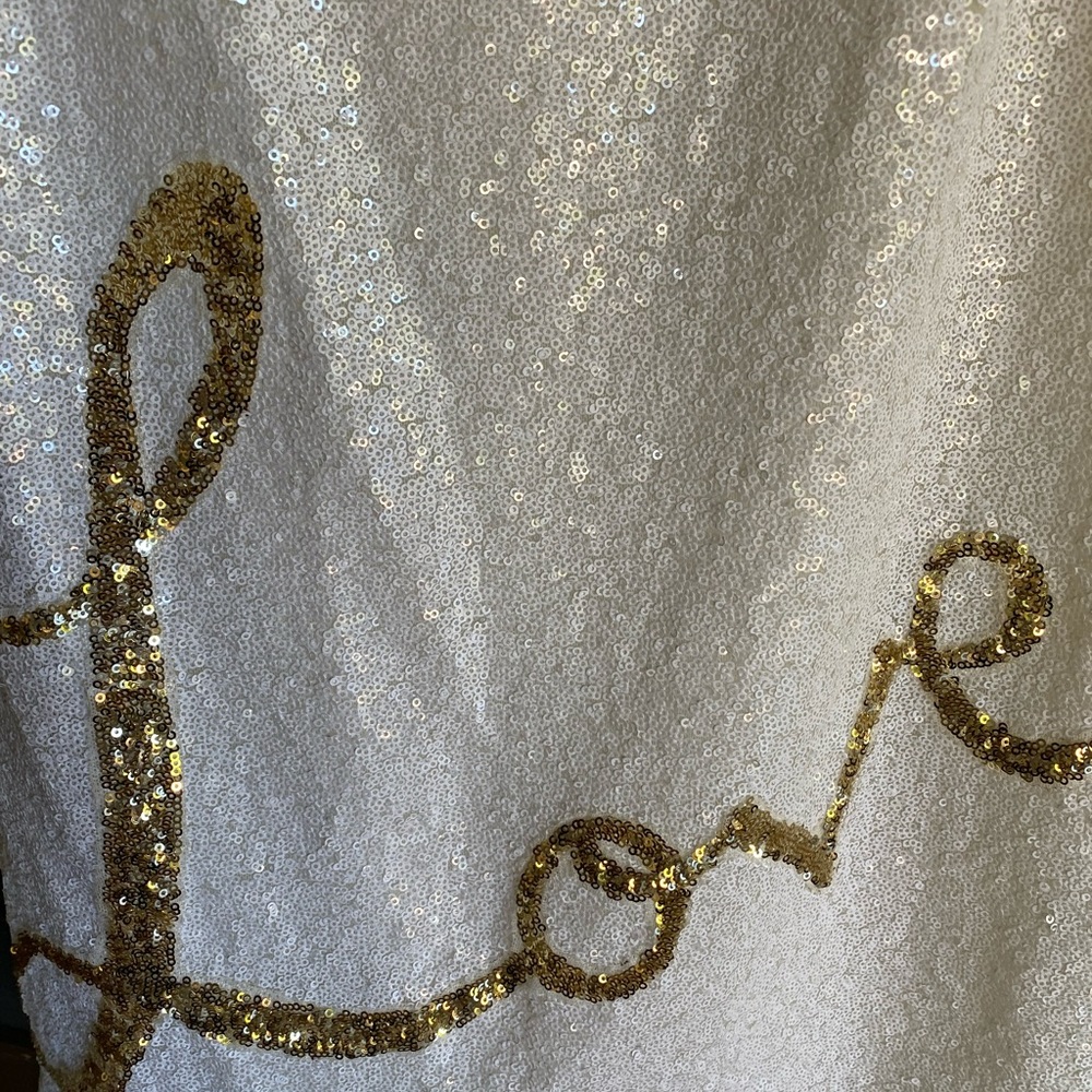 Theia White Dress with Gold 'Love' Sequin Script - Picture 4 of 4